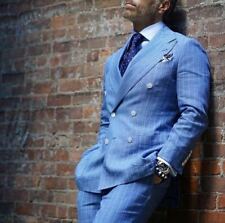 Usado, Terno listrado masculino azul claro listras de giz noivo smoking slim fit personalizado comprar usado  Enviando para Brazil