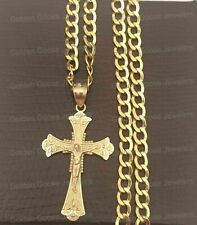 Pingente pingente cruz crucifixo Jesus ouro amarelo 10k corrente de elos cubana 16" - 24", usado comprar usado  Enviando para Brazil