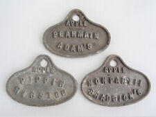 3 x Antique Metal Apple Tree Labels - orchard old vintage fruit markers usato  Spedire a Italy