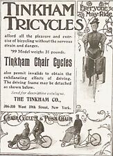 Anuncio impreso victoriano 1899 ~ TRICICLOS TINKHAM Silla de empuje Ciclos Sillas de ruedas antiguas segunda mano  Embacar hacia Argentina