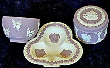 Mixed Lot Wedgwood Jasperware Purple w Bowl Pin Dish & Round Box Fine Details for sale  Shipping to South Africa