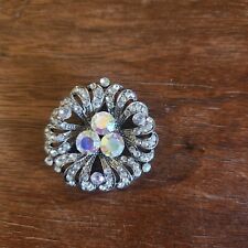 Vintage Rhinestone Brooch Pin Aurora Borealis Stones Round Scarf Wall Art Crafts for sale  Shipping to South Africa