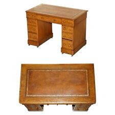 STUNNING ANTIQUE VICTORIAN HONEY OAK TWIN PEDESTAL DESK HAND DYED BROWN LEATHER for sale  Shipping to South Africa