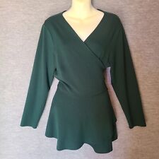 Blusa para mujer Eloquii envolvente de peplum más cuello en V mangas largas carrera verde segunda mano  Embacar hacia Argentina