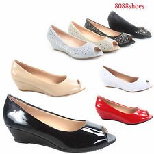 Women's Classic Fashion Open Toe Patent Glitter Low Wedge Pump Shoes Size 5 - 10 for sale  Shipping to South Africa