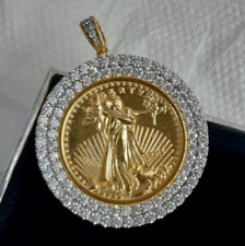 Pingente de moeda 4 quilates redondo VVS1 medalhão de moissanita real liberdade ouro amarelo 14k FN comprar usado  Enviando para Brazil