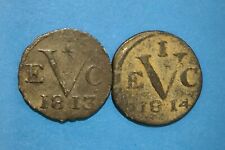 Moneda de hojalata 2 piezas Indias Orientales Británicas Java 1 doit VEIC 1813 y 1814_d78 segunda mano  Embacar hacia Argentina