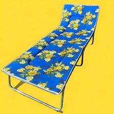 Vintage Sun Lounger Sunbed Padded Blue Floral  VW Campervan Camping Garden VGC for sale  Shipping to South Africa