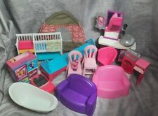 14 pc lot mixed Barbie Doll House Furniture Bed Couches Salon Stove Baby Tent+++ for sale  Shipping to South Africa