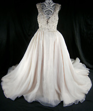 YSA Makino Silk Organza Wedding Dress Ballgown 10 Blush Ivory Illusion Crystals, used for sale  Shipping to South Africa