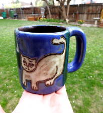Caneca de grés Mara Art Pottery verde/azul gato e raposa México? Caneca de café grande comprar usado  Enviando para Brazil