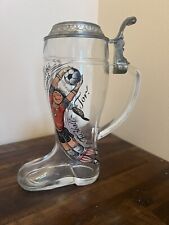German Beer Glass Boot Shaped Stein Soccer Football Theme  Metal Top for sale  Shipping to South Africa