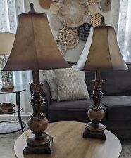 Set Of Brown 26' Traditional Table Lamps With Faux Leather Shades for sale  Shipping to South Africa