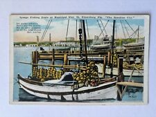 Barcos de pesca esponja no cais municipal de São Petersburgo Flórida PC 1915-30 era comprar usado  Enviando para Brazil