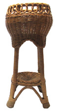 Used, Vintage Woven Wicker Rattan Plant Holder Stand with Shelf Round 20 1/2" Tall for sale  Shipping to South Africa