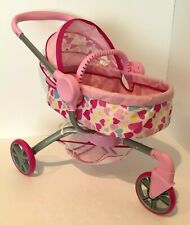 Graco Tolly Tots Doll Stroller Carrier Pram Bassinet Pink Hearts for 18" Doll for sale  Shipping to South Africa