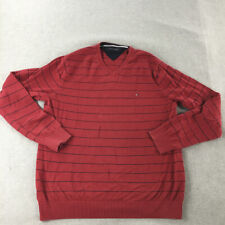Suéter masculino de malha Tommy Hilfiger tamanho P listrado vermelho gola V logotipo jumper, usado comprar usado  Enviando para Brazil