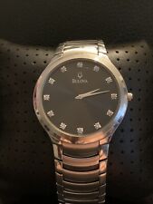 Relógio social masculino Bulova diamante 96D10 mostrador preto prata aço inoxidável bom estado comprar usado  Enviando para Brazil