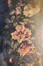Antique Old Victorian Era art Nouveau Roses Still Life Floral Oil Painting Art for sale  Shipping to Canada