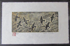 Swallow Bird Flock woodcut woodblock print Japanese moku hanga Washi signed for sale  Shipping to Canada