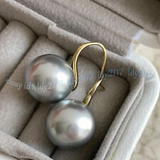Used, Perfect Round AAA Silver Gray Akoya Real Natural Pearl Dangle Gold Hook Earrings for sale  Shipping to South Africa