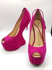 Giuseppe Zanotti Pink Suede Mary Jane Heelless Peep Toe Wedge Heels EU37.5 for sale  Shipping to South Africa