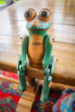 Vintage - Hand Carved Wooden Frog - Sitting Jointed Limbs - Movable - Puppet for sale  Shipping to South Africa