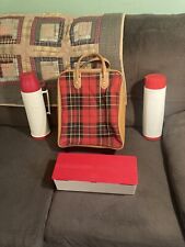 Used, Vintage Thermos Picnic Set With Red Plaid Carry Case - 2 Thermos with Lunch Box for sale  Shipping to South Africa