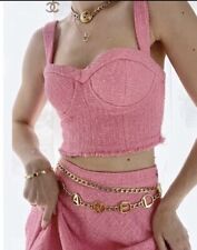 ZARA COTTON FADED BARBIE PINK CROP STRAPPY TEXTURED BUSTIER TOP Size Medium, used for sale  Shipping to South Africa