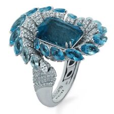 Emerald Ring 925 Sterling Silver Simulated CZ Aqua Blue Square Women Jewelry for sale  Shipping to South Africa