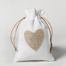 5 piezas Bolsos de yute de Hesse favor de boda Bolso de yute pequeño regalo natural corazón blanco, usado segunda mano  Embacar hacia Mexico