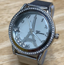 Relógio de quartzo Genebra Torre Eiffel mostrador espelhado masculino prata strass nova bateria, usado comprar usado  Enviando para Brazil