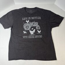 Life is Better Chicks T-shirt Mens 2XL Gray Farm Tractor Graphic Chicken Tee for sale  Shipping to South Africa