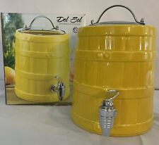 Del Sol Ceramic Barrel Beverage Dispenser Cold Yellow 4.75 Quarts Glass Lid for sale  Shipping to South Africa
