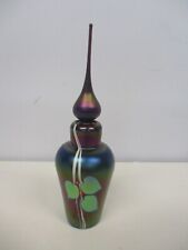 SIGNED 1988 STUART ABELMAN RAINBOW IRIDESCENT PERFUME BOTTLE w BEGONIA LEAF 8" for sale  Shipping to South Africa