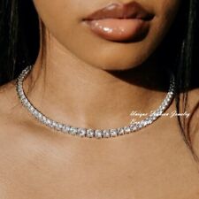 18k Platinum Plated Tennis Necklace made w Swarovski Crystal 5 mm Round Stone for sale  Shipping to South Africa