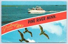 Cartão postal c1962 Greetings From Pine River Minnesota vintage MN visão dupla gaivotas de barco comprar usado  Enviando para Brazil