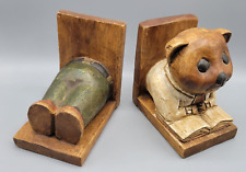Par de sujetalibros de madera tallados a mano vintage de escritorio de oso de peluche pintados segunda mano  Embacar hacia Argentina