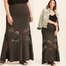 Saia maxi TORRID cinza urze com inserção de renda tamanho 2 feminina plus size 2X malha casual comprar usado  Enviando para Brazil