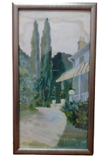 Casa e árvores impressionistas vintage verde aquarela/tempera emoldurada 20x10,5, usado comprar usado  Enviando para Brazil