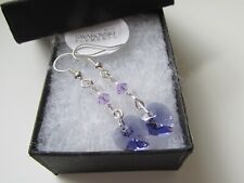 Handmade Swarovski Elements Purple Tanzanite & Crystal Heart Beady Earrings for sale  Shipping to South Africa