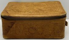 Vintage Mexican Hand Tooled Leather Train Case W/ Vanity Mirror 9.5x6x4”, used for sale  Shipping to South Africa