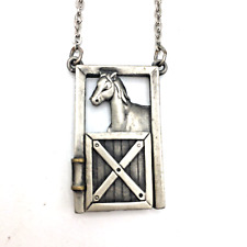 Vintage Pewter Mom Hidden Baby Horse Stable Necklace Articulated Stable Door for sale  Shipping to South Africa