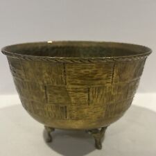 Vintage (1960's) 3 Footed Brass Planter Pot With Handles/Basket Weave/Brass for sale  Shipping to South Africa
