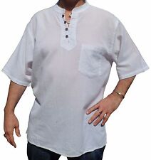 Comercio Justo Nepal Hippy Boho Manga Corta Casual Verano Camisa Blanca S - 5XL, usado segunda mano  Embacar hacia Argentina