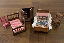 Conjunto de móveis de madeira miniatura para casa de bonecas quarto guarda-roupa 2 camas 2 cadeiras 1:12 comprar usado  Enviando para Brazil