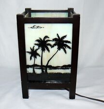 Lámpara de mesa de isla de palmera pintada a mano de vidrio de madera segunda mano  Embacar hacia Argentina