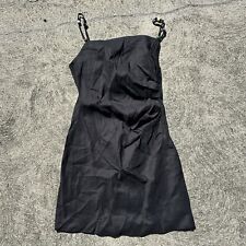 Mini vestido feminino Zara de linho com miçangas e tiras médio preto gola quadrada com zíper nas costas comprar usado  Enviando para Brazil