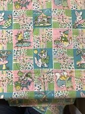 Vintage Nursery Fabric 1950s Colorful Block Duck Bunny Animals 1 Yard 9” X 36” W for sale  Shipping to South Africa