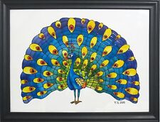 Used, Original Mixed Media Stained glass Painting Art Glass Home decor peacock for sale  Shipping to Canada